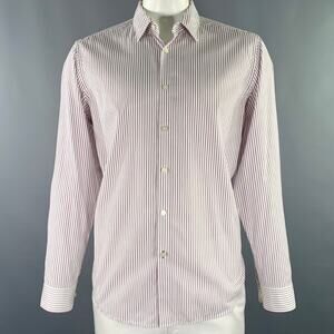 HUGO BOSS Size XL White Purple Stripe Cotton Long Sleeve Shirt
